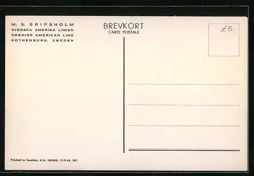 AK Passagierschiff M. S. Gripsholm, Swedish American Line