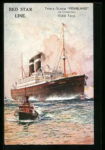 Künstler-AK Passagierschiff Pennland, Red Star Line