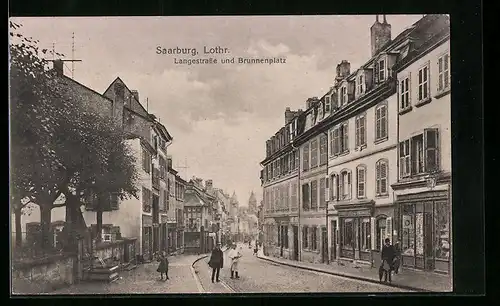 AK Saarburg /Lothr., Langestrasse und Brunnenplatz