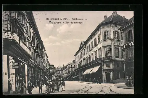 AK Mülhausen i. Els., Wildemannstr. und Hotel Central