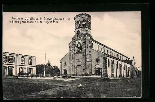 AK Schweighausen /Els., Kirche und Schulhaus