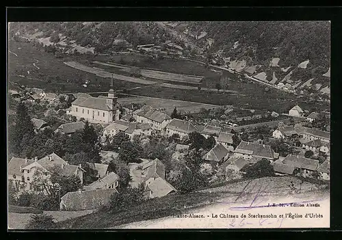AK Storkensohn /Haute-Alsace, Le Chateau de Storkensohn et l`Eglise d`Urbes