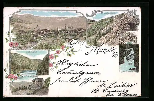 Lithographie Münster i. Els., Schlucht-Tunnel und Hotel Altenberg