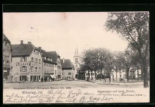 AK Münster i. E., Marktplatz und katholische Kirche