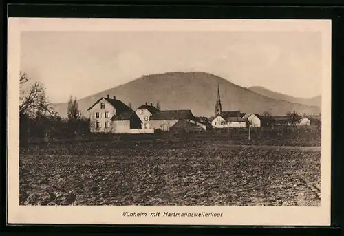 AK Wünheim, Ortspartie mit Kirche und Hartmannsweilerkopf