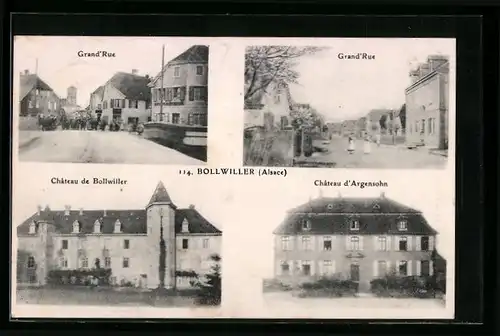 AK Bollwiller /Alsace, Grand`Rue, Château de Bollwiller, Château d`Argensohn