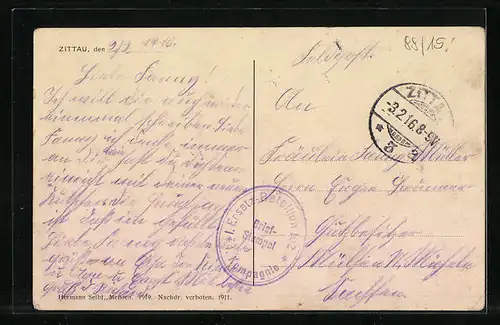 AK Zittau, Töpferberg mit Kaiserlichem Postamt