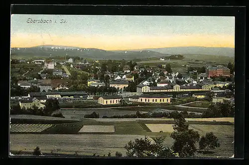 AK Ebersbach /Sa., Ortsansicht mit Feldern und Fernblick