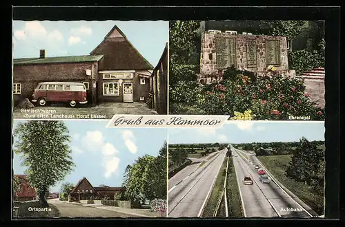AK Hammoor, Gemischtwaren Zum alten Landhaus H. Lassen, Autobahn, Ortspartie