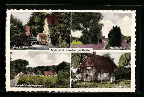 AK Soderstorf /Lüneb. H., Mühle an der Luhe, Hirten-Kate, Bauernhaus