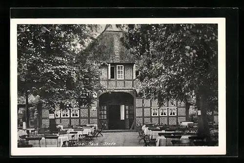 AK Stade, Restaurant Insel-Haus W. Fügemann, Frontansicht