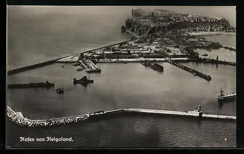 AK Helgoland, Ansicht mit Hafen im Jahr 1924, Fliegeraufnahme