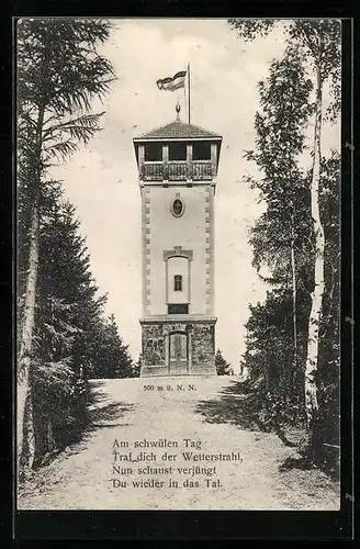 AK Beiersdorf, Bieleboh, Neuer Aussichtsturm eröffnet 1910