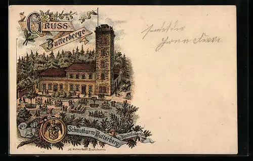 Lithographie Bischofswerda, Gasthaus Schauturm Butterberg