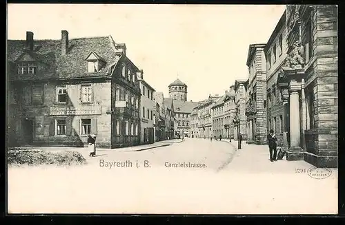 AK Bayreuth i. B., Kanzleistrasse mit Bäckerei und Bierwirtschaft Johann Eckenberger