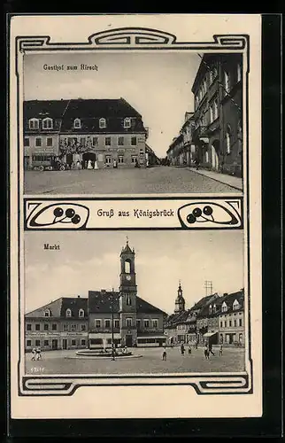 AK Königsbrück, Markt und Gasthof zum Hirsch
