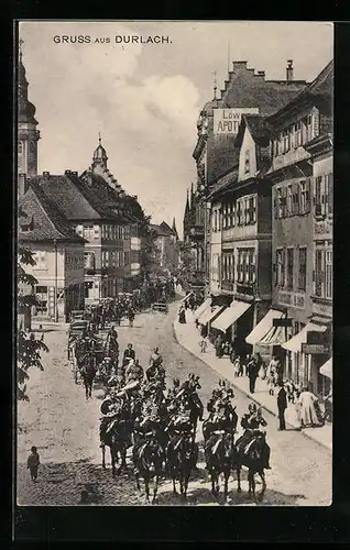 AK Durlach, Militärparade durch die Stadt
