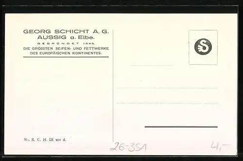 Künstler-AK Jaroslav Setelik: Aussig a. Elbe, Georg Schicht AG, Seifenfabrik aus der Vogelschau