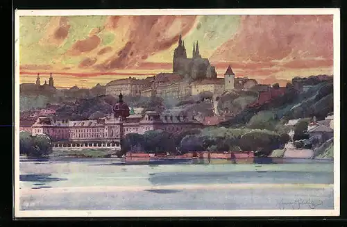 Künstler-AK Jaroslav Setelik: Prag, Strakas Akademie mit der Burg