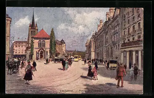 Künstler-AK Georges Stein: Lausanne, Place St-Francaise