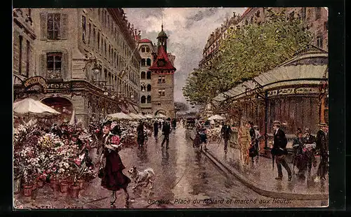 Künstler-AK Georges Stein: Genève, Place du Molard et marché aux fleurs