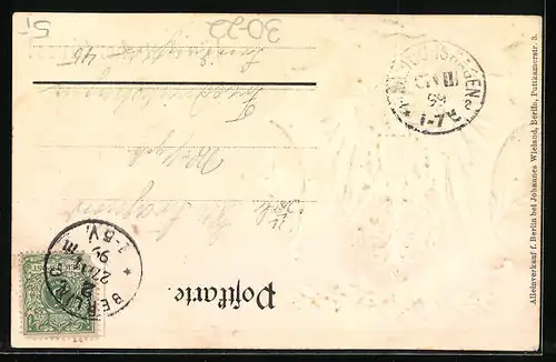 Präge-AK Ein deutscher Gruss, Reichsadler, Fahnen