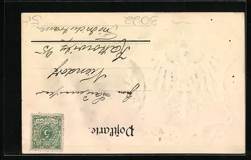 Präge-AK Ein deutscher Gruss, Reichsadler, Fahnen