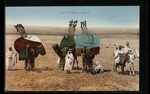 AK Beduinen mit beladenen Kamelen in der Wüste