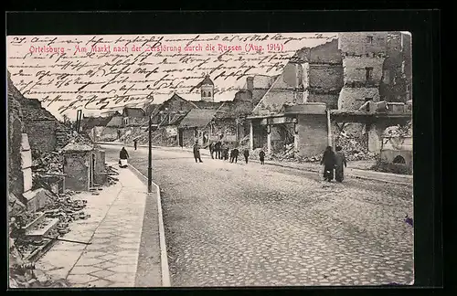 AK Ortelsburg, Partie am Markt nach der Zerstörung