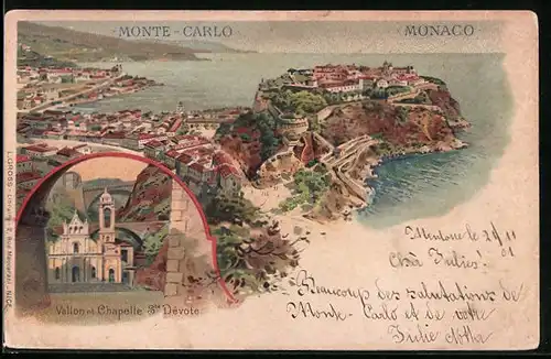 AK Monaco, Vallon et Chapelle Ste-Devote, Ortsansicht aus der Vogelschau
