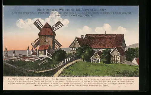 AK Plagwitz / Bober, Motiv der Windmühle