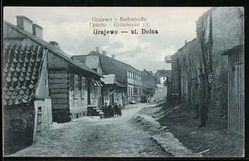 AK Grajewo, Soldaten in der Badestrasse