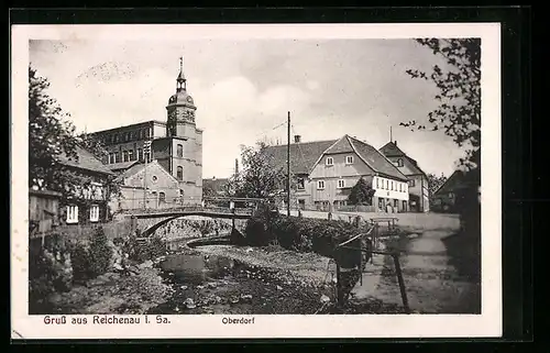 AK Reichenau i. Sa., Strassenpartie mit Brücke im Oberdorf