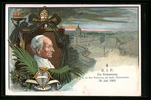 Lithographie Papst Leo XIII.Todestag des Pontifax vom 20. Juli 1903, Petersdom