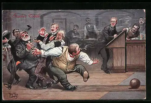 Künstler-AK Arthur Thiele: Männer mit Zigarren, Starker Tobak