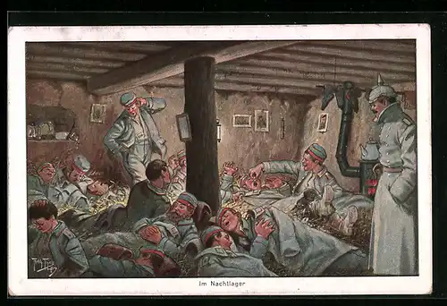Künstler-AK Arthur Thiele: Soldaten im Nachtlager