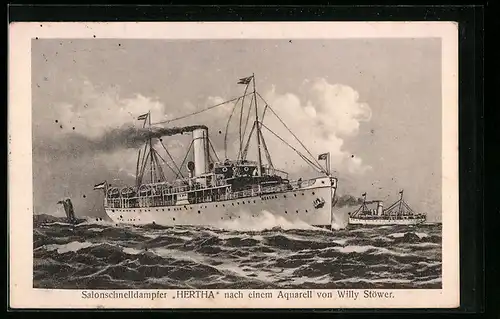 Künstler-AK Willy Stoewer: Salonschnelldampfer Hertha auf hoher See, Passagierschiff