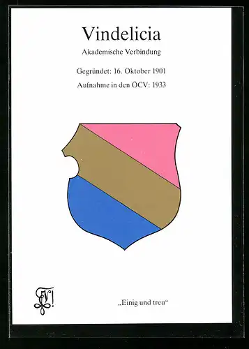 AK Vindelica, Akademische Verbindung, Gegründet 16. Okt. 1901, Aufname in den ÖCV: 1933, Einig und treu, Studentenwappen