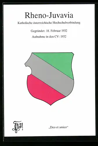 AK Rheno-Juvavia, Kath. österr. Hochschulverbindung, Gegründet: 18. Februar 1932, Aufnahme in den CV: 1932, Deo et amico