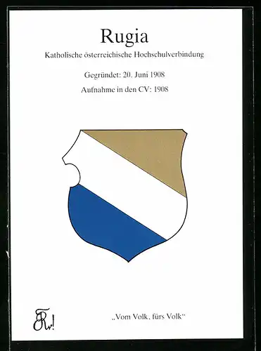 AK Rugia, Kath. österr. Hochschulverbindung, Gegründet: 20. Juni 1908, Aufnahme in den CV: 1908, Studentenwappen