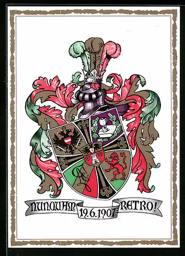 AK K.Ö.H.V. Amelungia, Nunouam Retro!, 19.06.1907, Studentenwappen