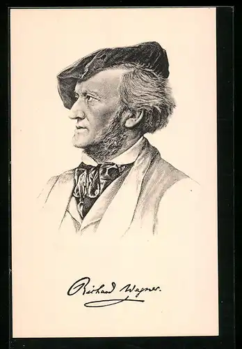 AK Richard Wagner, Profilportrait mit Mütze