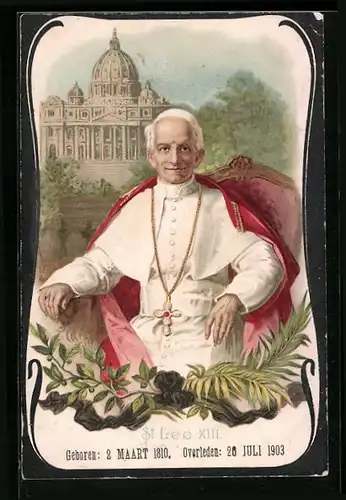 Lithographie Portrait Papst Leo XIII. vor dem Petersdom