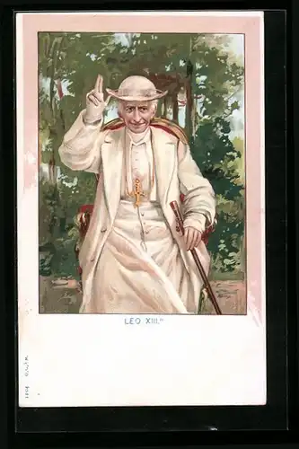 Künstler-AK Papst Leo XIII. segnend im Garten