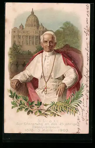 Lithographie Papst Leo XIII., 25 jähriges Papstjubilaeum 1903