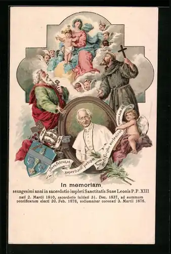 Lithographie Papst Leo XIII., 60 jähriges Priesterjubiläum