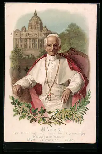 Lithographie Papst Leo XIII., 25 jähriges Papstjubilaeum 1903