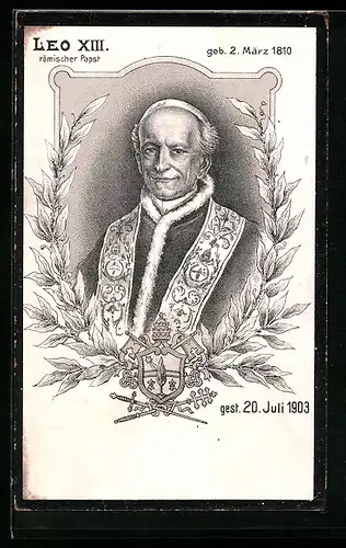 Künstler-AK Papst Leo XIII. mit Wappen