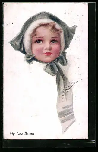 Künstler-AK E.C. Brisley: Mädchen mit grüner Haube