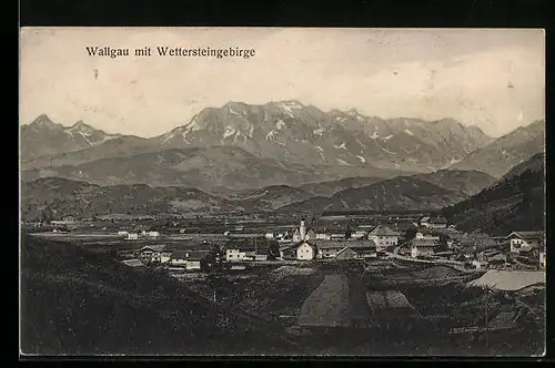 AK Wallgau, Teilansicht mit Wettersteingebirge